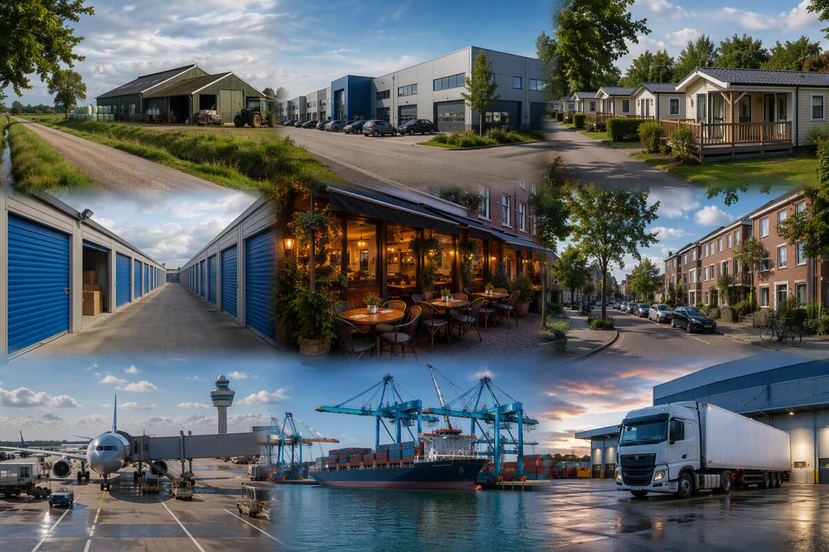 Afbeelding toont verschillende locaties en branches zoals de luchtvaart, transport, horeca, vakantieparken etc.